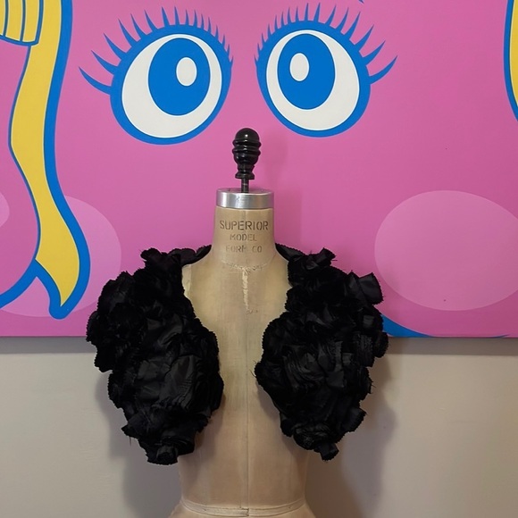 Givenchy Black Satin Roses Bolero Cropped Jacket - Picture 1 of 11